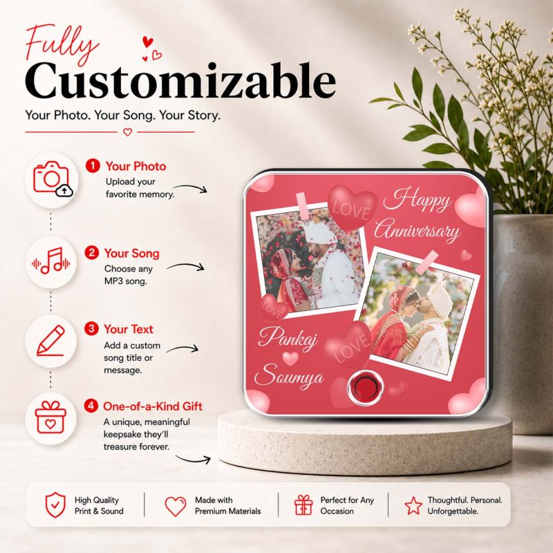 Happy for Husband Wife Personalized Music Fridge Magnet Custom with Photo & Song Refrigerator Magnets Decor Memory Photo Fridge Magnet